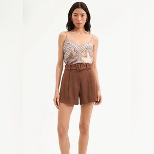 Veronica Beard Chocolate Belted Shorts